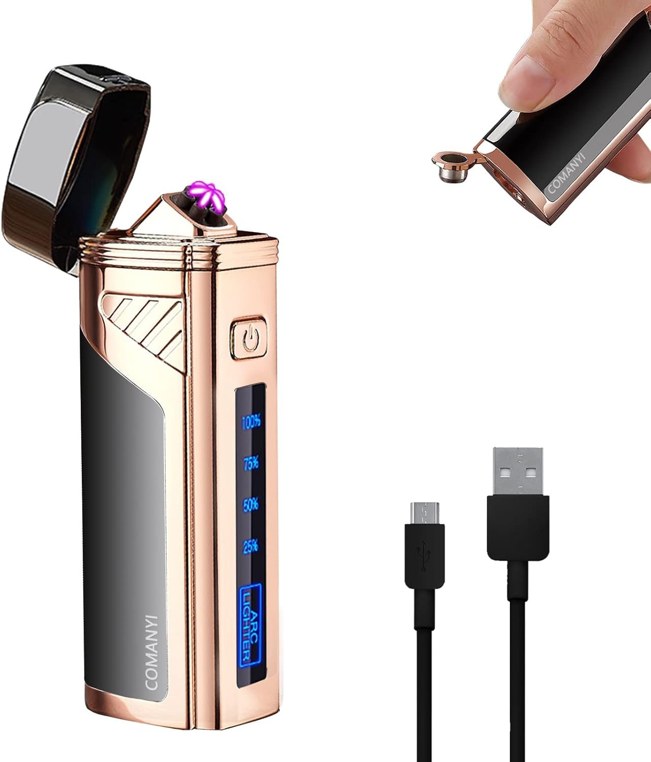 Encendedor Eléctrico COMANYI Triple Arco de diseño premium en color negro