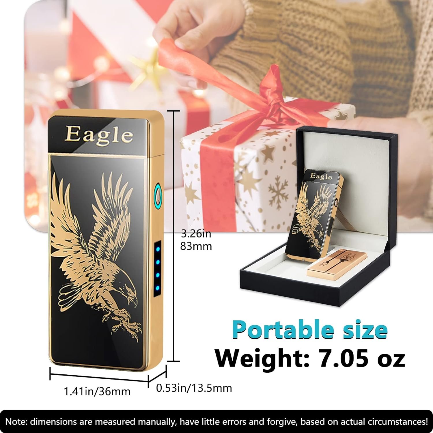 Diseño detallado del Encendedor Eléctrico GADATOP Águila en aleación de zinc, con caja de regalo