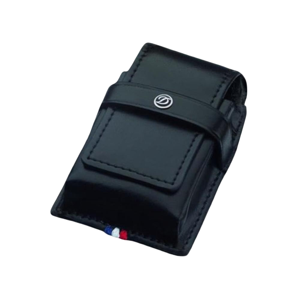 Funda de piel S.T. Dupont Line D negra con detalles en paladio para encendedor de lujo